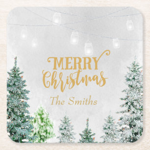 Merry Christmas holiday coaster snow winter trees