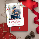 Merry Christmas Holiday Cute Festive String Lights Card<br><div class="desc">This design features Christmas holiday cute string lights,  merry Christmas simple family photo,  classic colorful festive red typography, 1 one picture stylish trendy,  modern elegant simple trendy,  minimalist tree decoration trimming,  modern calligraphy script font,  whimsical Christmas string of lights,  artwork by laura Lacina,  a fun Christmas holiday photo cards</div>