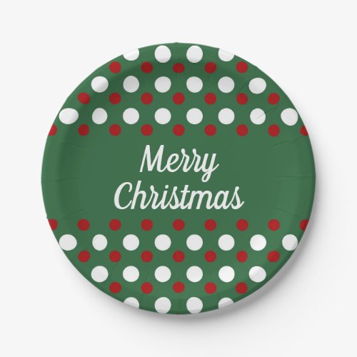 Merry Christmas Holiday Cute Green Polka Dots Paper Plates