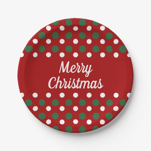 Merry Christmas Holiday Cute Red Polka Dots Paper Plates
