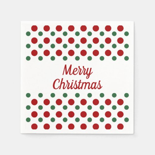 Merry Christmas Holiday Cute White Red Polka Dots Napkins