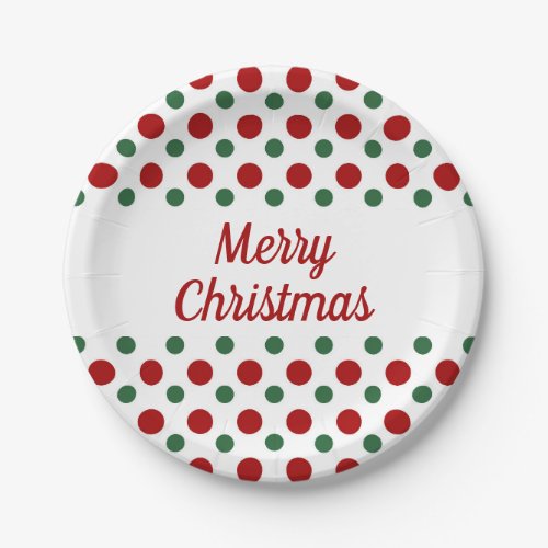 Merry Christmas Holiday Cute White Red Polka Dots Paper Plates