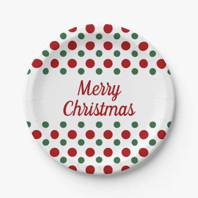 Merry Christmas Holiday Cute White Red Polka Dots Paper Plates (Front)
