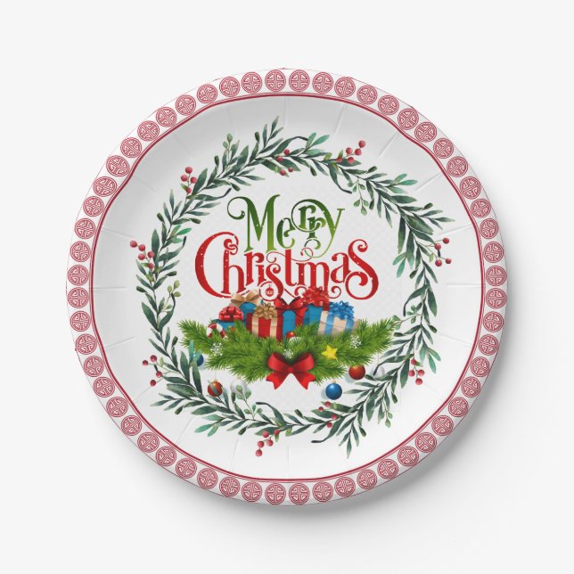 Merry Christmas, holiday design, Paper Plates (Front)