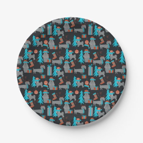 Merry Christmas Holiday Dogs Pattern Paper Plates