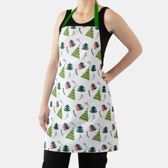 Merry Christmas Holiday Doodle Christmas Trees Apron (Insitu)