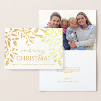 Merry Christmas Holiday Elegant Holly Branches Foil Card