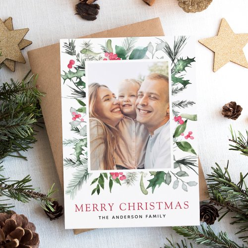 Merry Christmas Holiday Family Photo Card