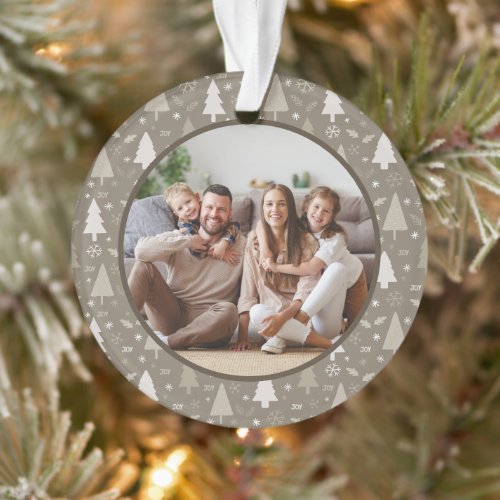 Merry Christmas Holiday Family Photo Taupe Ornament