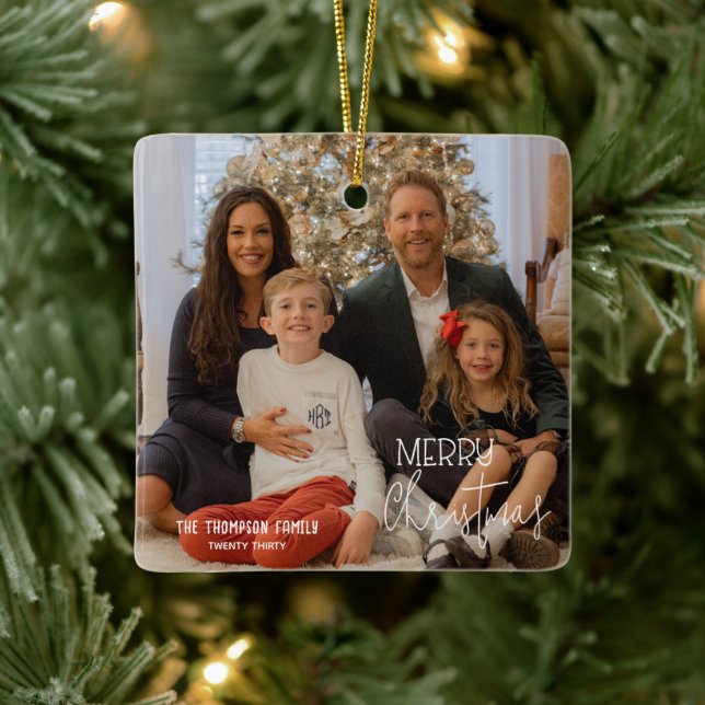 Merry Christmas Holiday Family Photo Year  Ceramic Ornament (Tree)