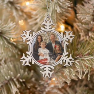 Merry Christmas Holiday Family Photo Year GIft Snowflake Pewter Christmas Ornament