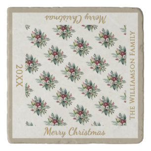 Merry Christmas Holiday Floral Cream Custom Trivet