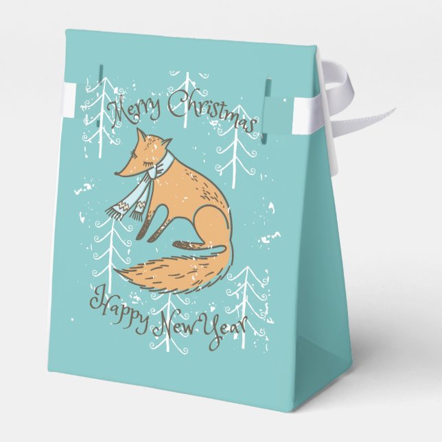 Merry Christmas Holiday Fox Cozy Favor Boxes (Back Side)