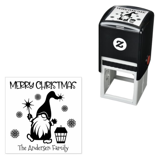 Merry Christmas Holiday gnome custom name Self-inking Stamp (In Situ)