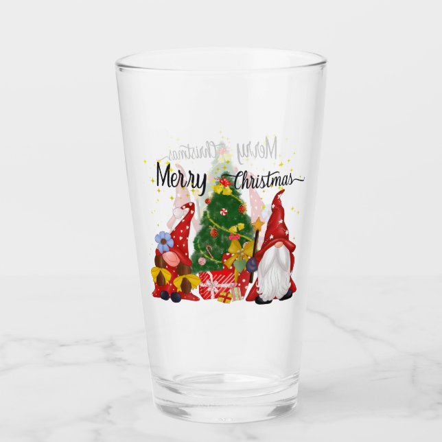 Merry Christmas Holiday gnomes Glass (Front)