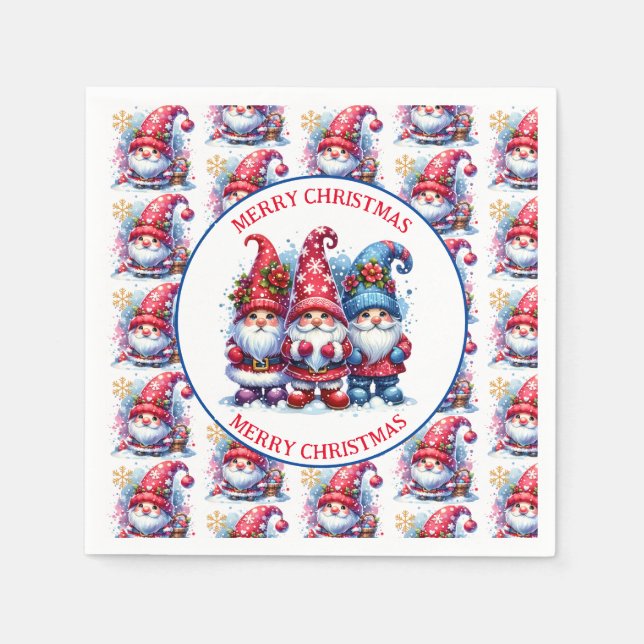 Merry Christmas Holiday Gnomes Napkins (Front)