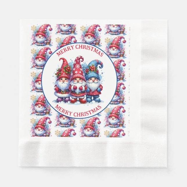 Merry Christmas Holiday Gnomes Napkins (Front)