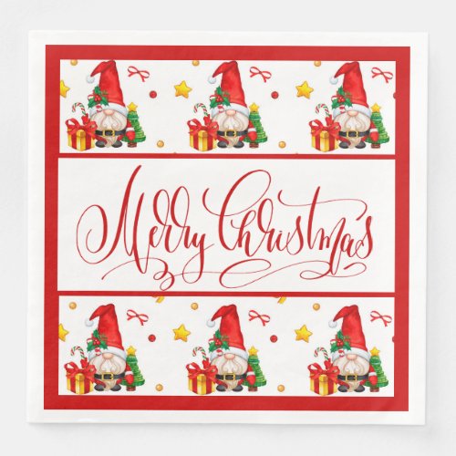 Merry Christmas Holiday Gnomes Paper Dinner Napkins