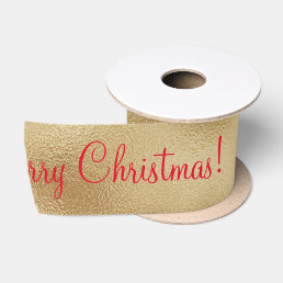 Merry Christmas Holiday Gold Red Gift Satin Ribbon