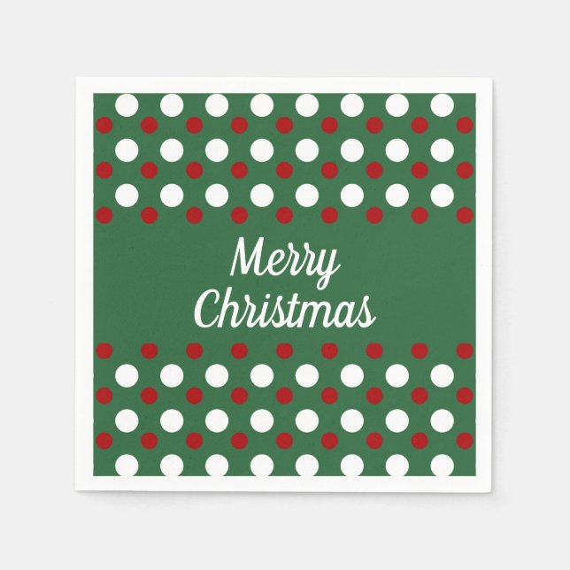 Merry Christmas Holiday Green Red Polka Dots  Napkins (Front)
