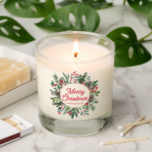 merry christmas holiday greenery red calligraphy  scented candle