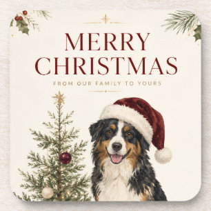 Merry Christmas Holiday Greeting for Dog Lovers Beverage Coaster