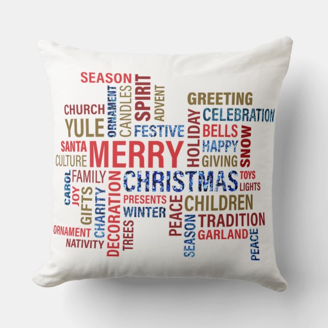 Merry Christmas Holiday Greetings Throw Pillow (Front)