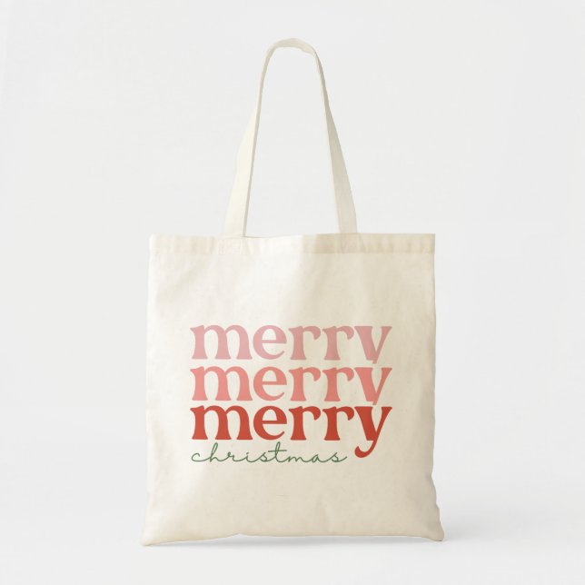 Merry Christmas Holiday Groovy Retro Tote Bag (Front)