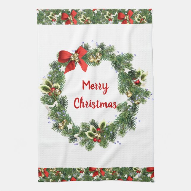 Merry Christmas Holiday Home Kitchen Towel (Vertical)