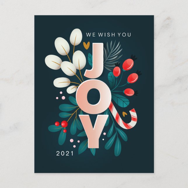 MERRY CHRISTMAS | Holiday Joy Floral Postcard (Front)