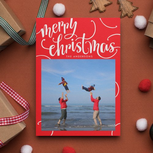 Merry Christmas Holiday Letter Swirl Photo Card