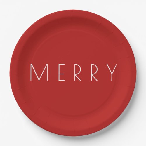 Merry Christmas Holiday Minimal Red White Party Paper Plates