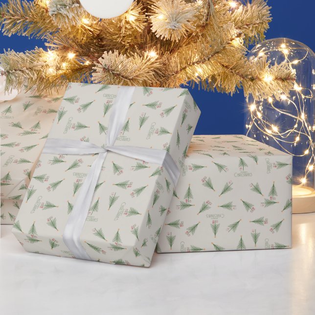 Merry Christmas Holiday Modern Tree Wrapping Paper (Holidays)