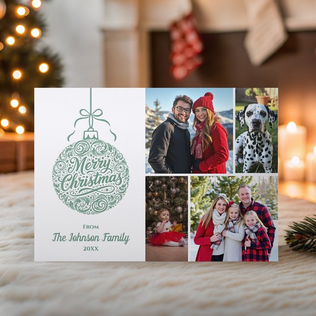 Merry Christmas Holiday Ornament Family Photo Letterpress Photo Cards (Merry Christmas Holiday Ornament Family Photo Letterpress Photo Cards)