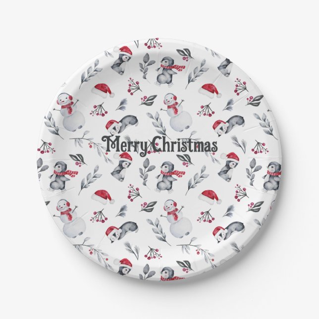 Merry Christmas Holiday Party Cute Whimsical Paper Plates (Front)