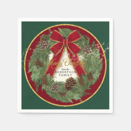 Merry Christmas Holiday Party Decor Pine Wreath Paper Napkins