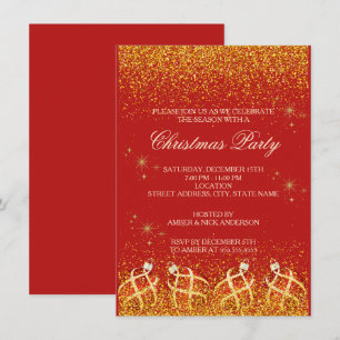 Merry Christmas Holiday Party Glitter Invitation