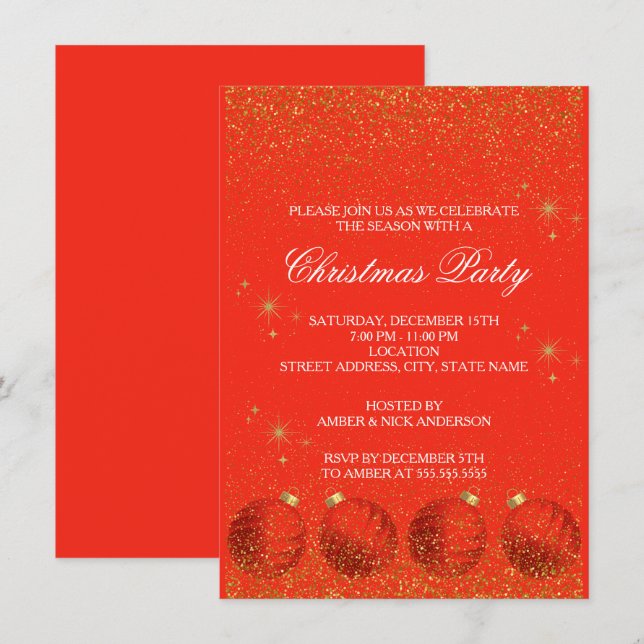 Merry Christmas Holiday Party Glitter Invitation (Front/Back)