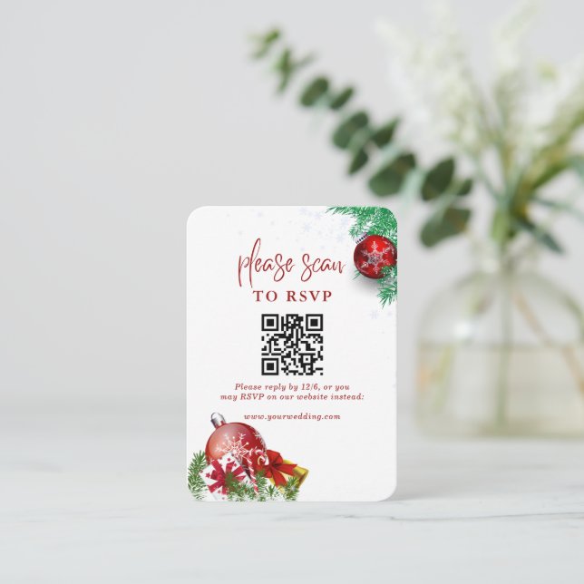 Merry Christmas Holiday Party QR Code RSVP Enclosure Card (Standing Front)