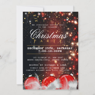 Merry Christmas Holiday Party Red Gold Baubles Invitation