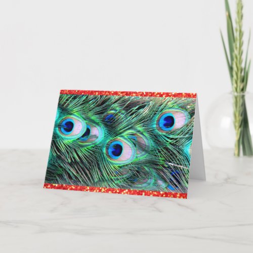 Merry Christmas Holiday Peacock and Red Glitter