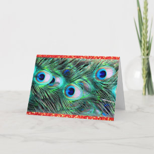 Merry Christmas Holiday Peacock and Red Glitter Card