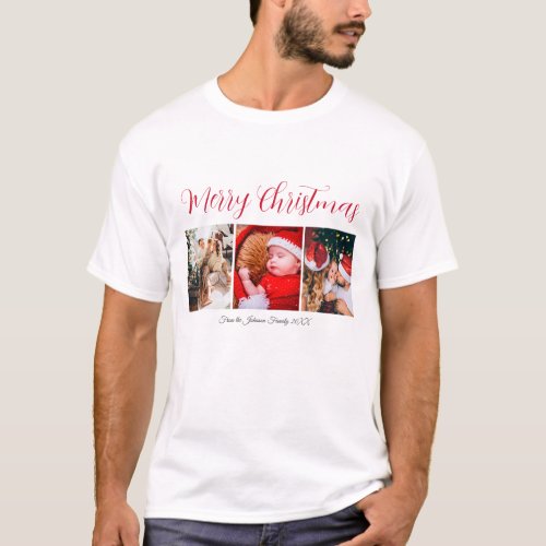 Merry Christmas holiday photo calligraphy text  T_Shirt