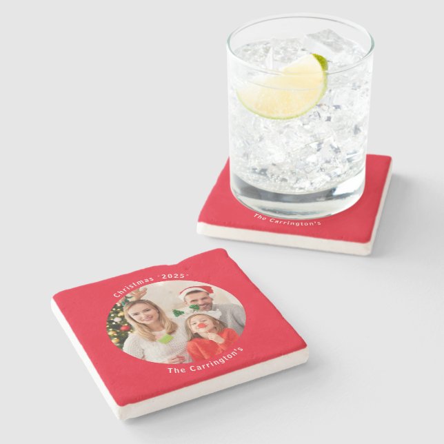 Merry Christmas Holiday Photo Customize Keepsake  Stone Coaster (Side)
