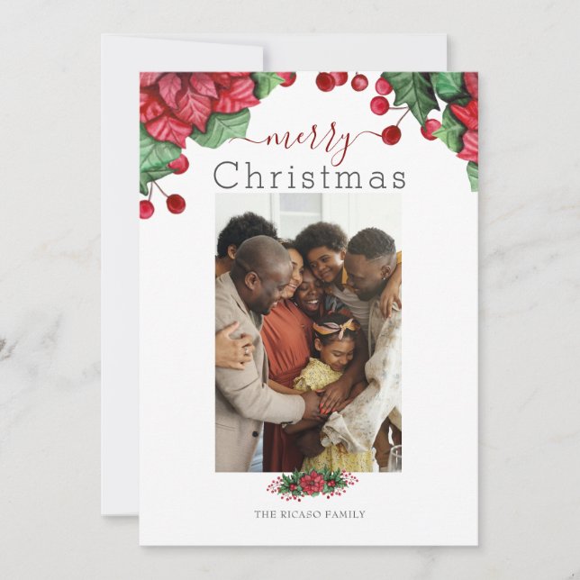 Merry Christmas Holiday Photo Floral Berry (Front)