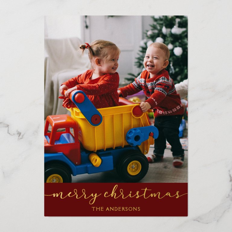 Merry Christmas Holiday Photo Foil Greeting Card