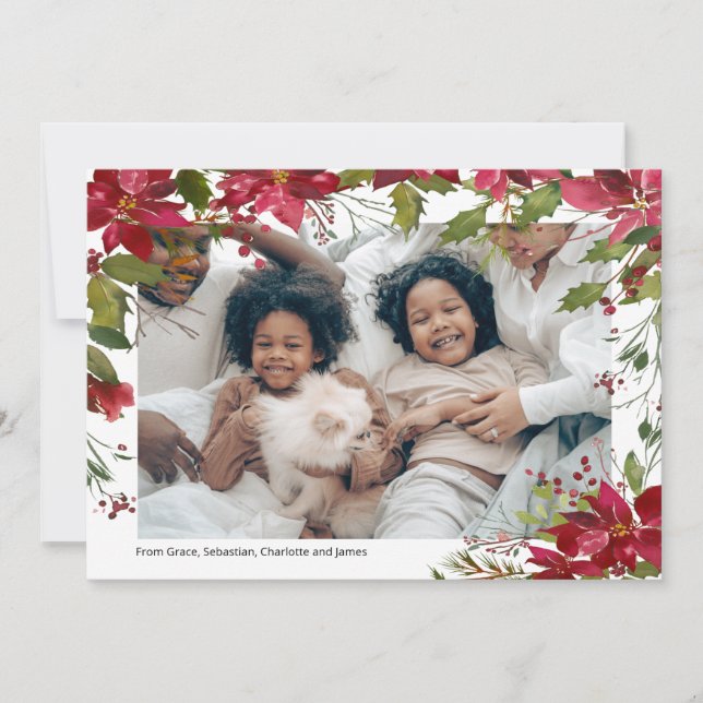 Merry Christmas Holiday Photo Poinsettia Flower (Front)