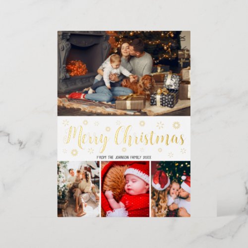 Merry Christmas holiday photo snowflake gold text 