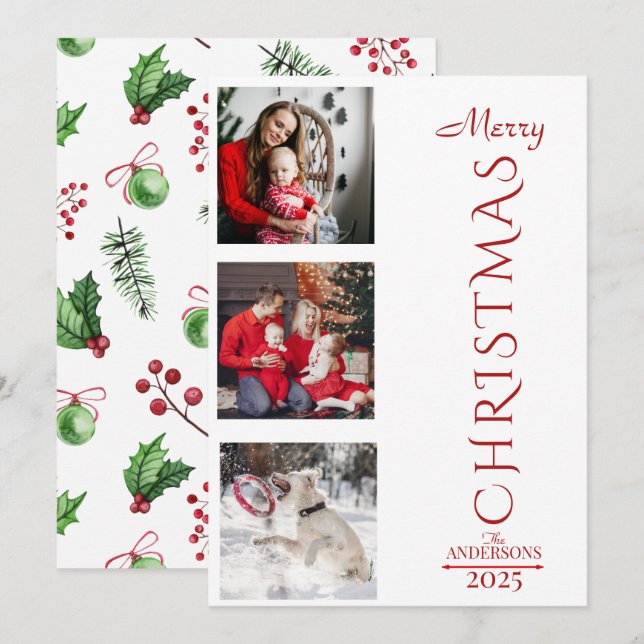 Merry Christmas Holiday Photos Collage Typography (Front/Back)