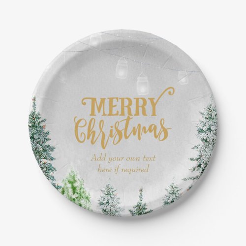 Merry Christmas holiday plate snow winter trees